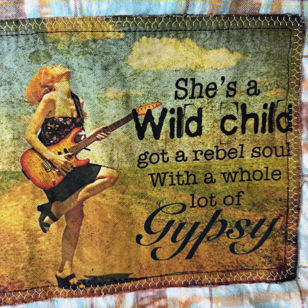 Angry Minnow Vintage Flannel Shirt Womens Medium Blue Plaid Wild Child Gypsy - Picture 12 of 13